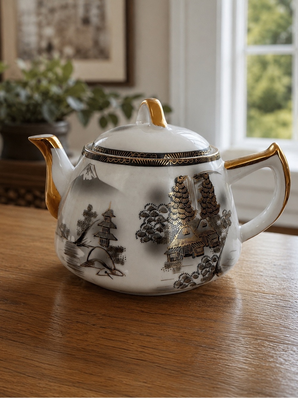 vintage 1950s Kutani Hayasi Japanese porcelain handpainted teapot